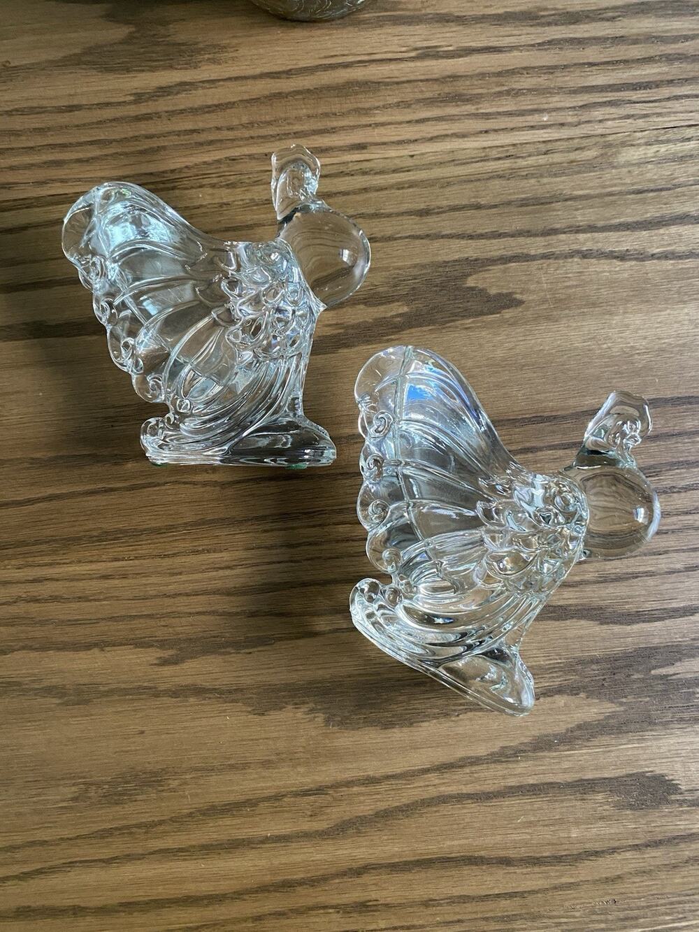 Vintage 1930s Heisey Glass Rooster Vase Set Of 2 Matching Roosters